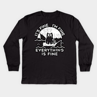 Vintage Cat It's Fine I'm Fine Everything Is Fine White Kids Long Sleeve T-Shirt